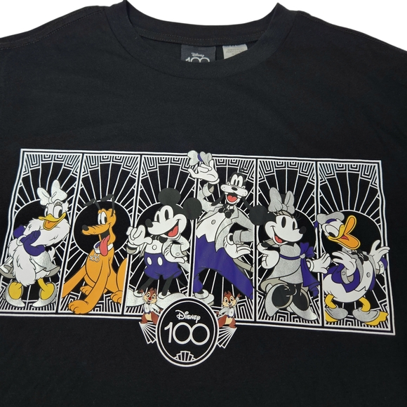 Disney 100th Anniversary Black Art Deco Mickey & Friends T-Shirt (Size S) NWT - Picture 1 of 10